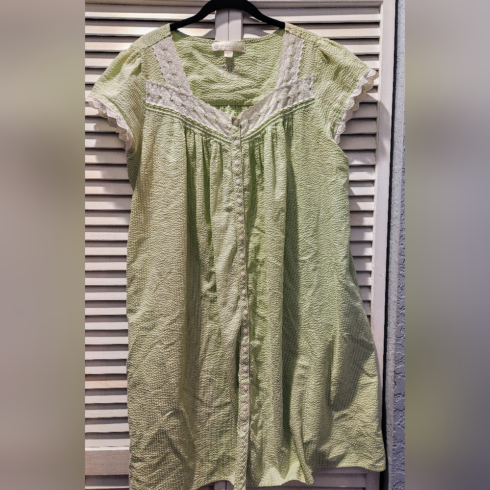 Eileen West Green and White Nightgown